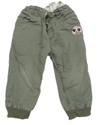 Khaki cargo cuff plátěné podšité kalhoty s nášivkou H&M