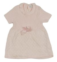 Světlerůžové pletené šaty se žebrováním a puntíky a mašlí a volánkem ZIP ZAP