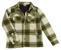 Khaki-bílo-tmavomodrá kostkovaná zateplená košilová bunda MANGUUN