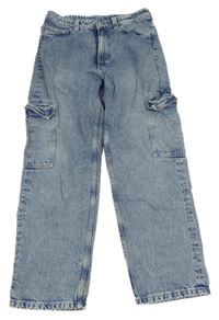 Modré plísňové loose fit straight leg rifle H&M