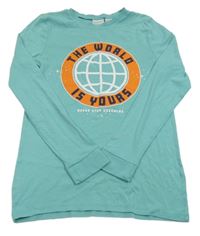 Mentolové pyžamové triko se zeměkoulí a nápisy H&M