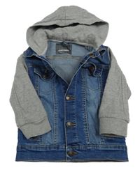 Modro-šedá riflová tepláková bunda s kapucí PRIMARK