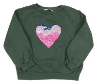 Khaki mikina se srdíčkem z překlápěcích flitrů H&M