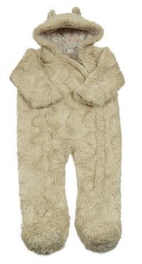 Světlebéžová kožešinová zateplená kombinéza s kapucí s oušky F&F