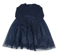 Tmavomodré žebrované šaty se třpytivým tylem M&S