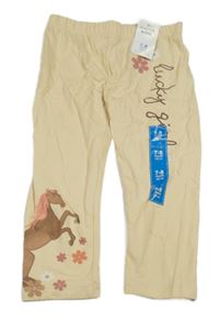 Nové - světlebéžové capri legíny s koníkem a nápisem little kids