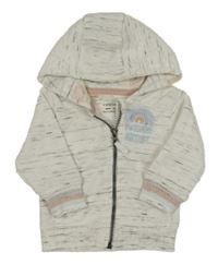 Bílo-černá melírovaná žebrovaná propínací mikina s duhou a nápisy a kapucí PRIMARK