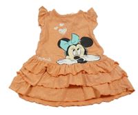 Lososové puntíkaté šaty s Minnie a volánky Disney