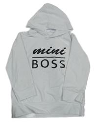 Bílá slabá mikina s nápisy a kapsou a kapucí