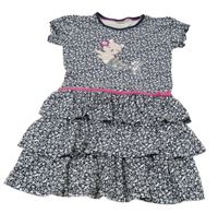 Tmavomodro-bílé šaty s kočičkou/mořskou pannou s flitry a volánky Kids