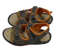 Tmavomodro/šedo-oranžové koženkovo/textilní outdoorové sandály Vty vel. 35