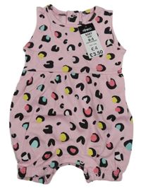 Nové - světlerůžovo-černo-barevný vzorovaný kraťasový overal PEP&CO