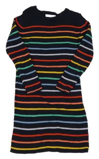 Tmavomodro-barevné pruhované žebrované pletené šaty M&S