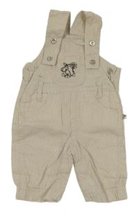 Béžovo-bílé pruhované plátěné laclové kalhoty s oslíkem