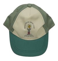 Světlekhaki-smetanovo-šalvějová plátěná kšiltovka s kytičkou a nápisy 