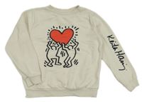 Smetanová crop mikina se srdíčkem - Keith Haring H&M