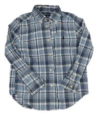 Modro-tmaavomodro-bílá kostkovaná košile s logem RALPH LAUREN