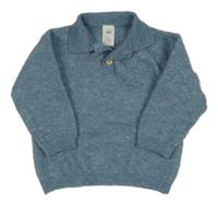 Modrý melírovaný vlněný svetr s límečkem H&M