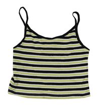 Černo-bílo-limetkový pruhovaný žebrovaný crop top