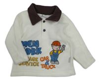 Bílá fleecová polo mikina s klukem a nápisem