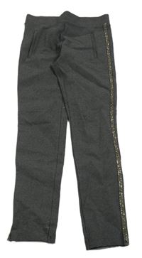 Tmavošedé melírované tregíny s pruhem s kamínky Zara