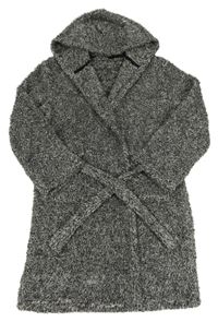 Šedo-černý melírovaný chlupatý župan s kapucí zn. Studio