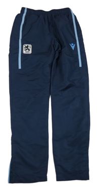 Tmavomodré šusťákové podšité kalhoty s nášivkou Macron