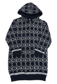 Tmavomodré kárované vlněné šaty s kapucí Chloé