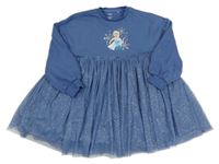 Modré teplákovo/tylové šaty s Elsou a třpytkami M&S