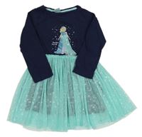 Tmavomodro-tyrkysové bavlněno/tylové šaty s princeznou Kiki&Koko