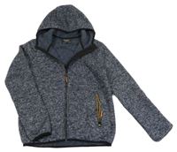 Tmavomodro-melírovaná pruhovaná pletená propínací funkční mikina s kapucí Killtec