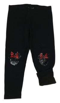Černé zateplené legíny s Minnie z překlápěcích flitrů