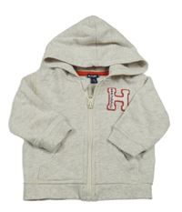 Béžová melírovaná propínací mikina s písmenem a kapucí Kiabi