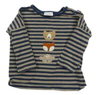 Tmavomodro-hnědé pruhované triko se zvířaty Next