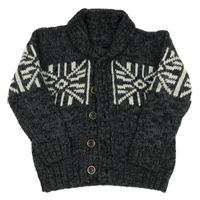 Tmavošedo-černý melírovaný vlněný propínací svetr se vzorem Next