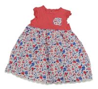 Jahodovo-bílé bavlněno/plátěné šaty s květinami a kapsou George