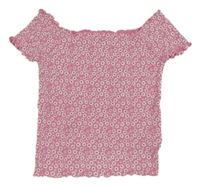 Růžové květované žebrované crop tričko Blue Seven