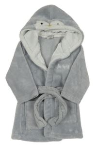 Šedý chlupatý župan s kapucí - tučňák