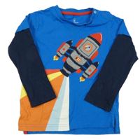 Modro-tmavomodré triko s raketou Mothercare