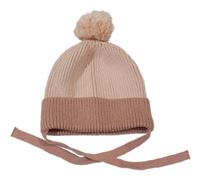Růžovo-starorůžová pletená čepice s bambulí H&M