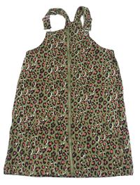 Khaki-růžové riflové laclové propínací šaty s leopardím vzorem Matalan