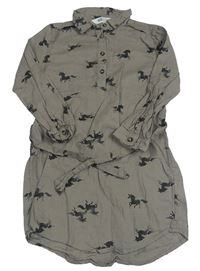 Béžové košilové šaty s jednorožci a páskem H&M