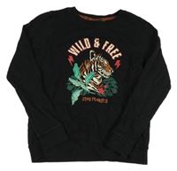 Černá lehká mikina s tygrem 