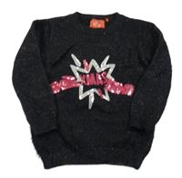 Černý třpytivý svetr s nápisem z flitrů Tu