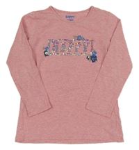 Světlerůžové melírované triko s nápisem z flitrů Tchibo