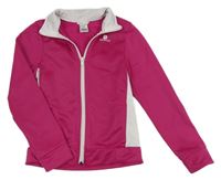 Tmavorůžovo-bílá sportovní funkční propínací mikina s logem Domyos