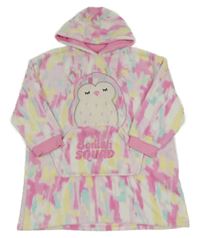 Růžovo-modro-žlutá plyšová domácí oversize mikina s kapucí Primark