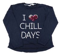 Tmavomodrý lehký svetr s nápisem a srdcem z flitrů H&M