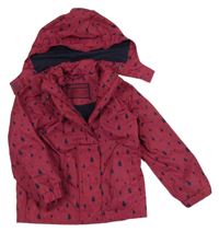 Rubínová šusťáková vzorovaná jarní bunda s kapucí Pocopiano