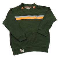 Tmavozelené triko s šedým a oranžovým pruhem 